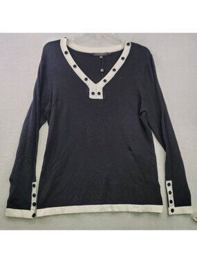 Robert Kitchen V Neck Sweater L Black White Embellished Minimalist Whimsygoth